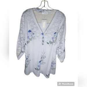 Flycury women's cream floral lace 3/4 sleeves top size 2X